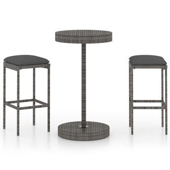 vidaXL 3 Piece Garden Bar Set with Cushions Poly Rattan Grey