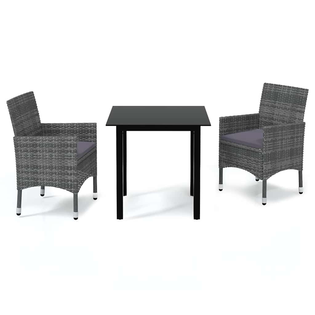 vidaXL 3 Piece Patio Dining Set with Cushions Poly Rattan Gray
