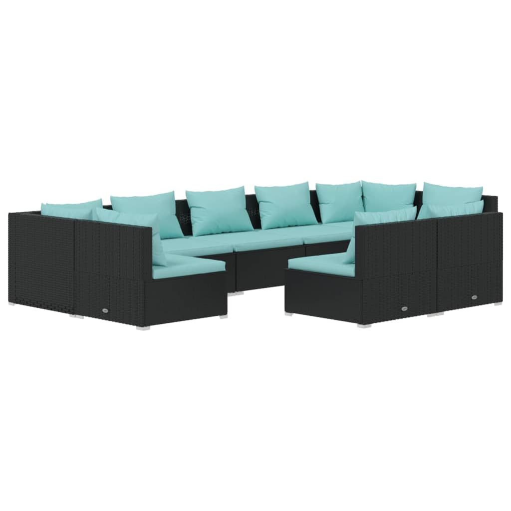 vidaXL 9 Piece Patio Lounge Set with Cushions Black Poly Rattan