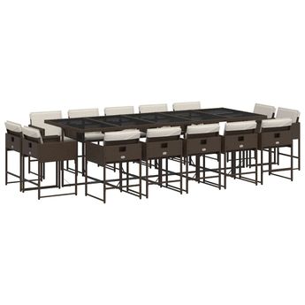 vidaXL 15 Piece Patio Dining Set with Cushions Brown Poly Rattan