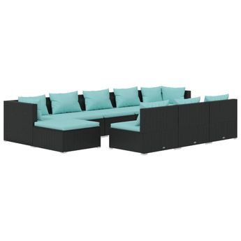 vidaXL 10 Piece Patio Lounge Set with Cushions Black Poly Rattan