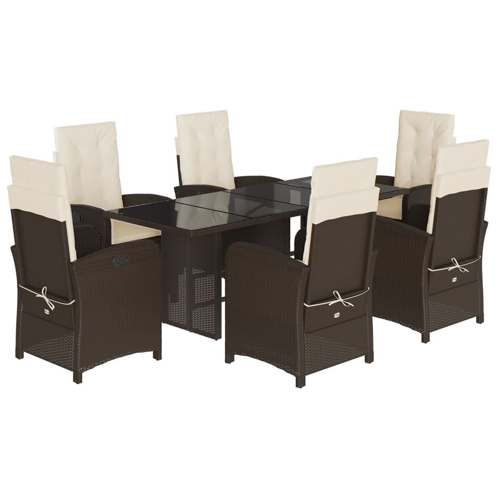 vidaXL 7 Piece Garden Dining Set with Cushions Brown Poly Rattan