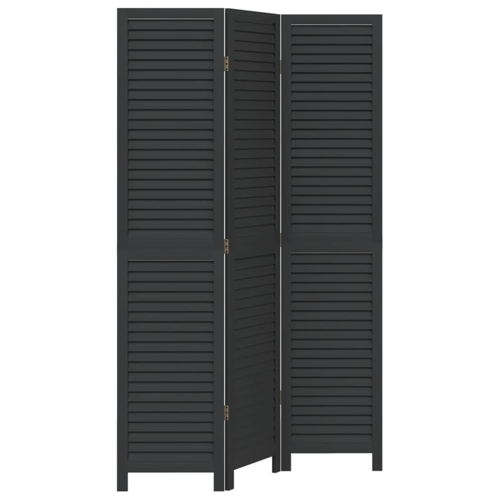 vidaXL Room Divider 3 Panels Black Solid Wood Paulownia