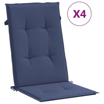 vidaXL Highback Chair Cushions 4 pcs Navy Blue Fabric