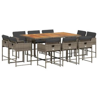 vidaXL 11 Piece Garden Dining Set with Cushions Grey Poly Rattan