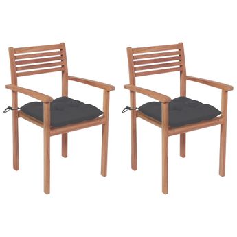 vidaXL Patio Chairs 2 pcs with Anthracite Cushions Solid Teak Wood