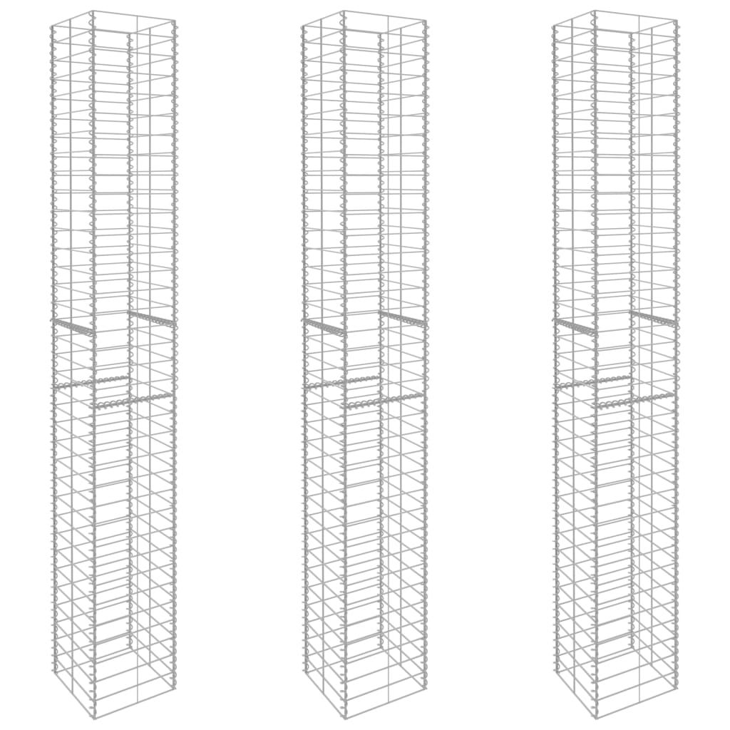 vidaXL Gabion Baskets 3 pcs Galvanized Steel 9.8"x9.8"x77.6"