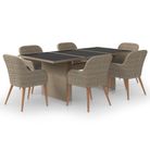 vidaXL 7 Piece Patio Dining Set Poly Rattan Brown