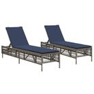 vidaXL Sun Loungers with Cushions 2 pcs Gray Poly Rattan