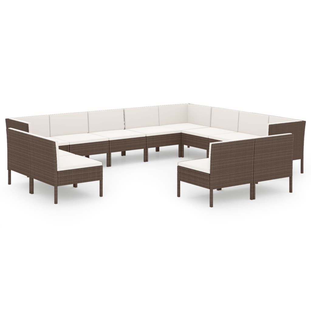 vidaXL 12 Piece Patio Lounge Set with Cushions Poly Rattan Brown