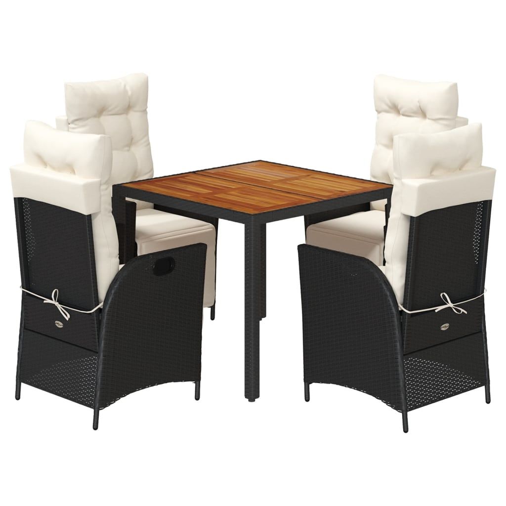vidaXL 5 Piece Garden Dining Set with Cushions Black Poly Rattan