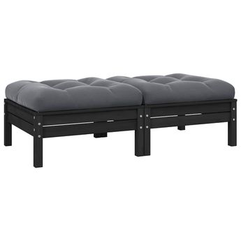 vidaXL 2-Seater Patio Sofa with Cushions Black Solid Pinewood
