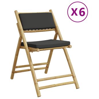 vidaXL 6 Piece Folding Bistro Chairs with Dark Gray Cushions Bamboo