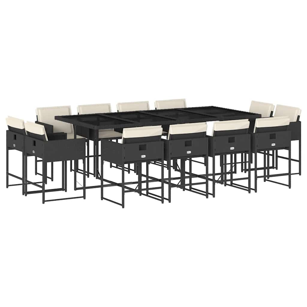 vidaXL 13 Piece Patio Dining Set with Cushions Black Poly Rattan