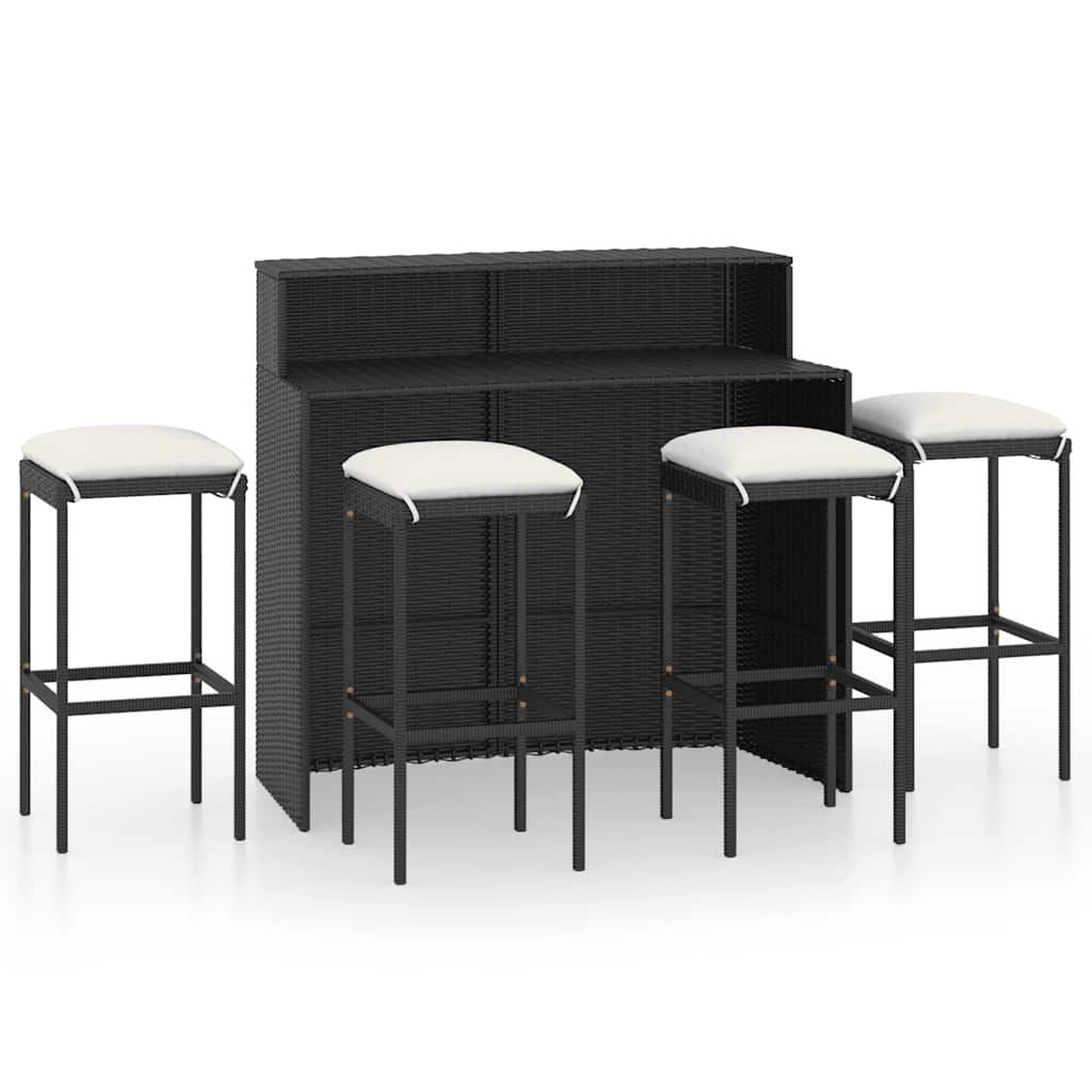 vidaXL 5 Piece Patio Bar Set with Cushions Black