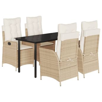 vidaXL 5 Piece Garden Dining Set with Cushions Beige Poly Rattan
