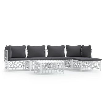 vidaXL 6 Piece Patio Lounge Set with Cushions White Steel