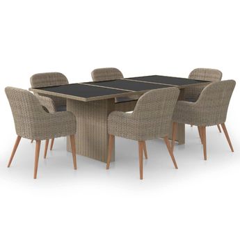 vidaXL 7 Piece Patio Dining Set Poly Rattan Brown