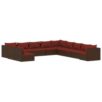 vidaXL 11 Piece Patio Lounge Set with Cushions Brown Poly Rattan