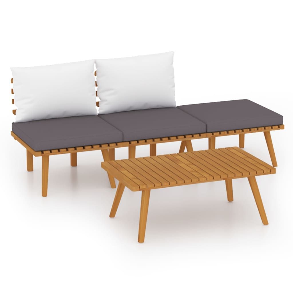 vidaXL 4 Piece Garden Lounge Set with Cushions Solid Acacia Wood
