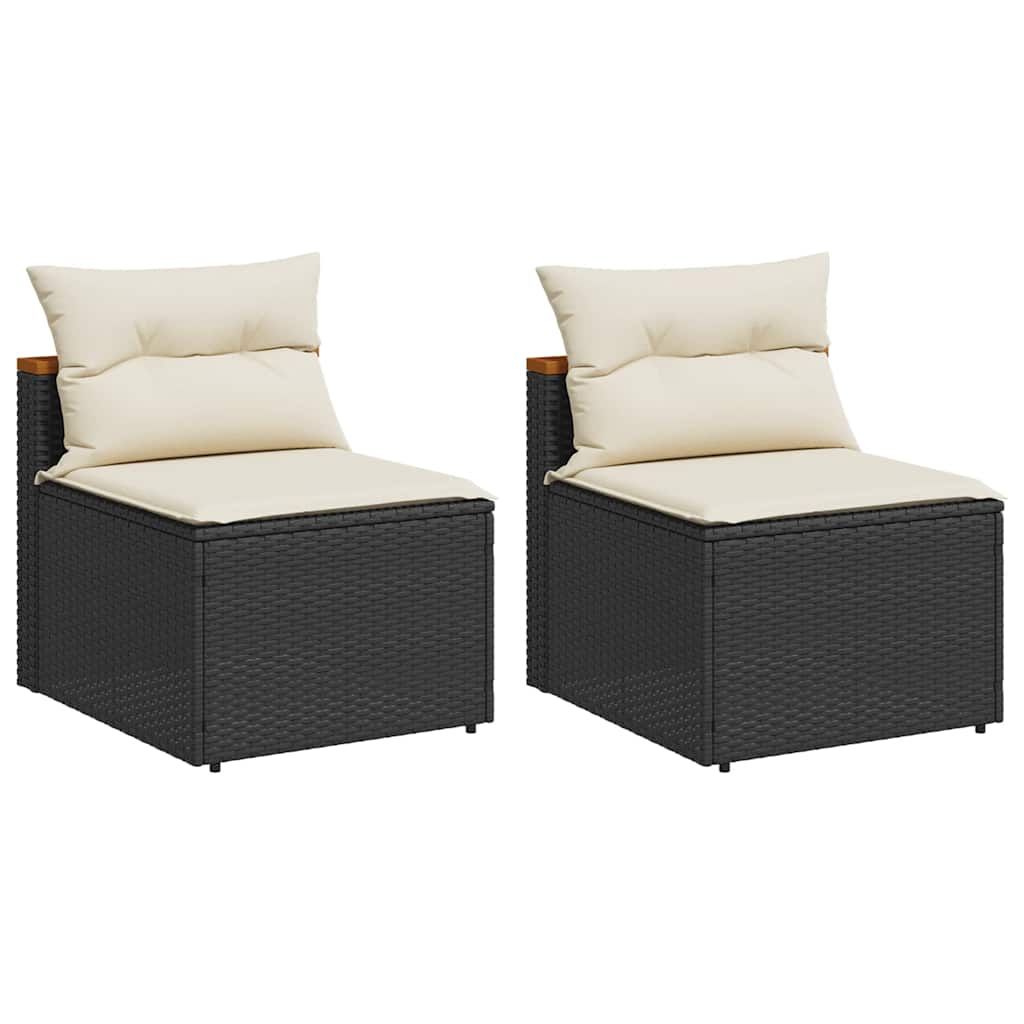 vidaXL Garden Sofas Armless with Cushions 2 pcs Black Poly Rattan