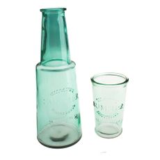 Green glass carafe with glass, 800 ml