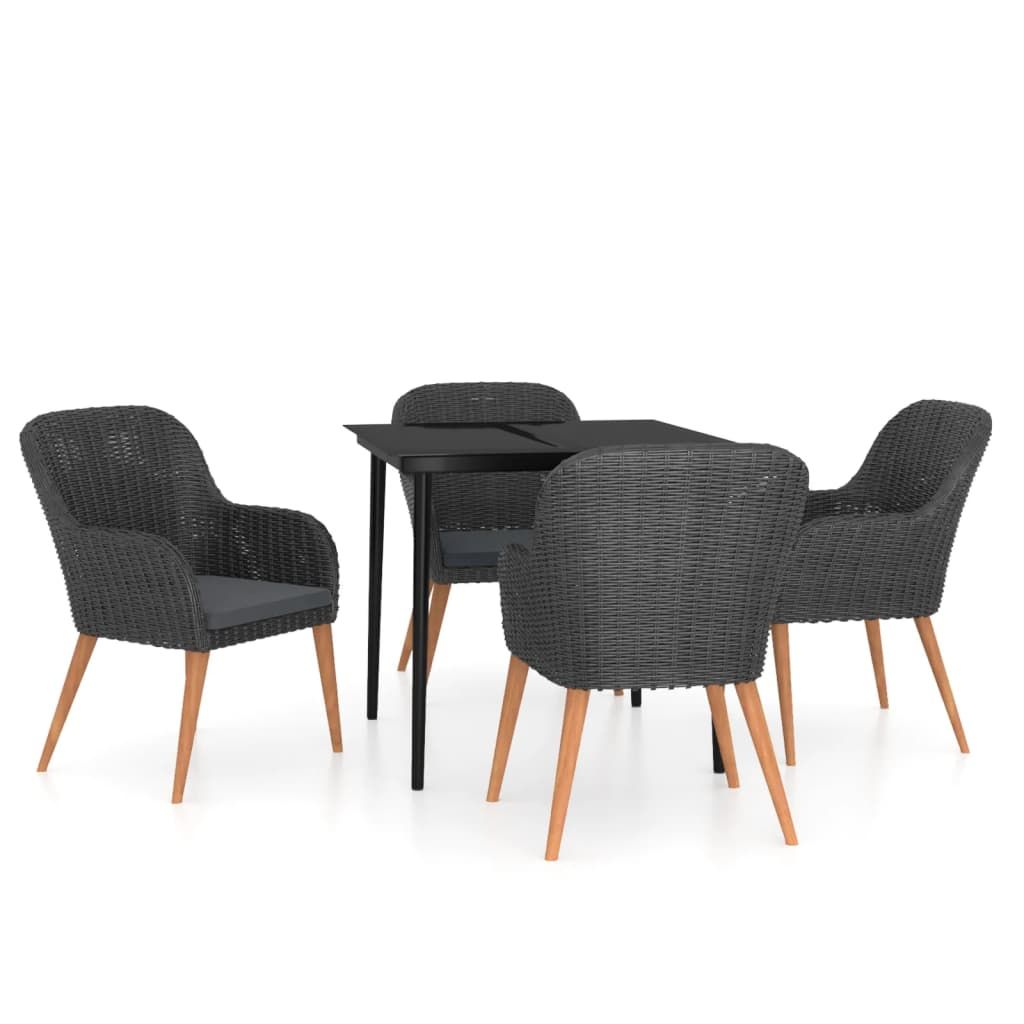 vidaXL 5 Piece Patio Dining Set with Cushions Black
