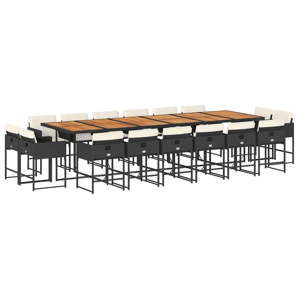 vidaXL 17 Piece Patio Dining Set with Cushions Black Poly Rattan