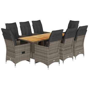 vidaXL 9 Piece Garden Bistro Set with Cushions Grey Poly Rattan