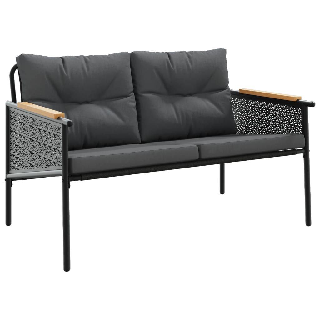 vidaXL Patio Bench with Cushions 45.7" Black Steel