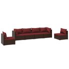 vidaXL 6 Piece Patio Lounge Set with Cushions Poly Rattan Brown
