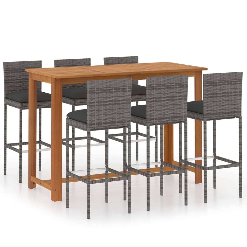 vidaXL 7 Piece Patio Bar Set with Cushions Gray