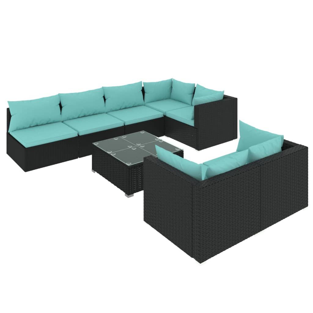 vidaXL 8 Piece Patio Lounge Set with Cushions Black Poly Rattan