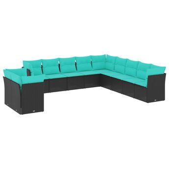 vidaXL 11 Piece Garden Sofa Set with Cushions Black Poly Rattan