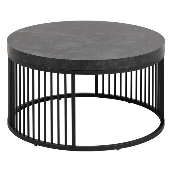 Black round coffee table with top in marble decor ø 65 cm Strington – Actona