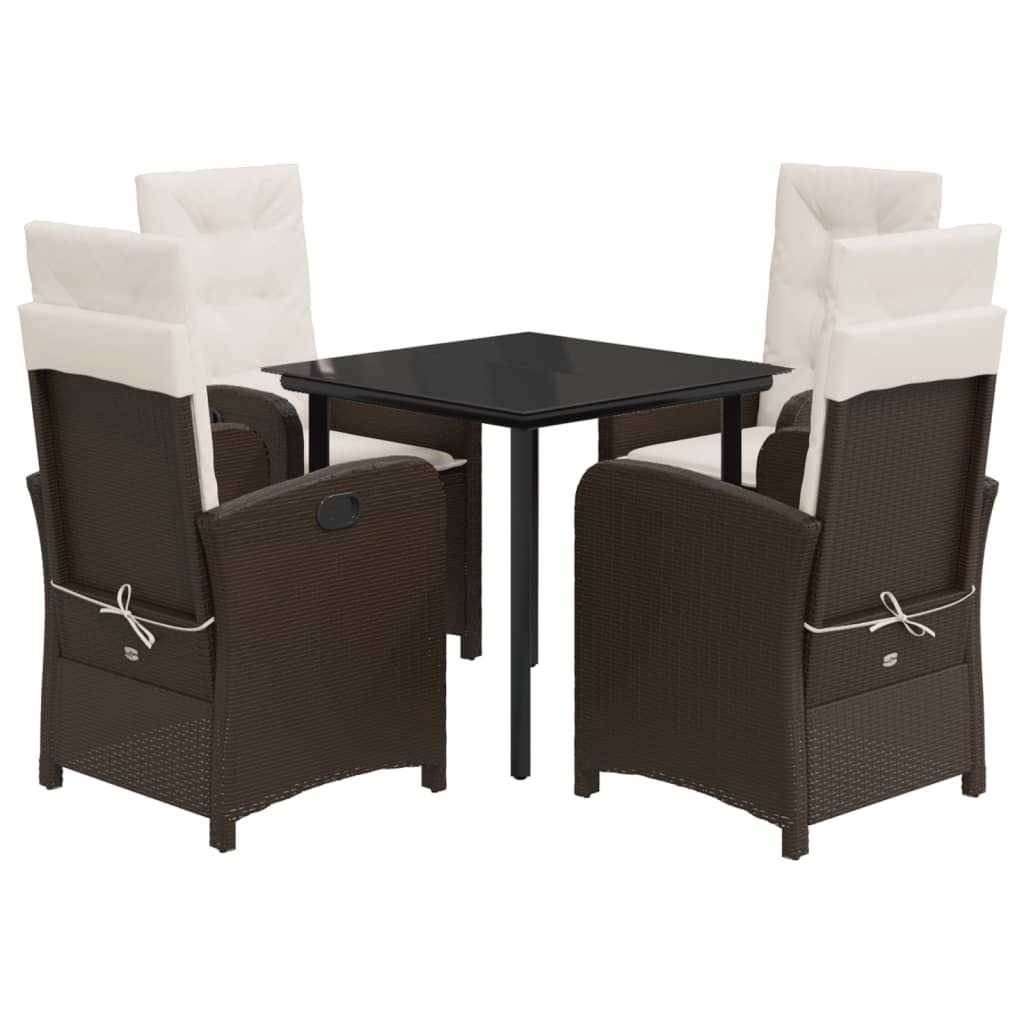 vidaXL 5 Piece Garden Dining Set with Cushions Brown Poly Rattan