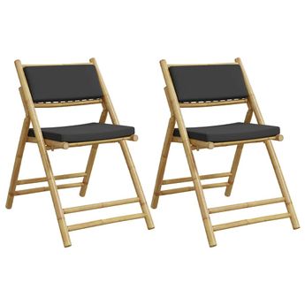 vidaXL Folding Bistro Chairs 2 pcs with Cushions Bamboo
