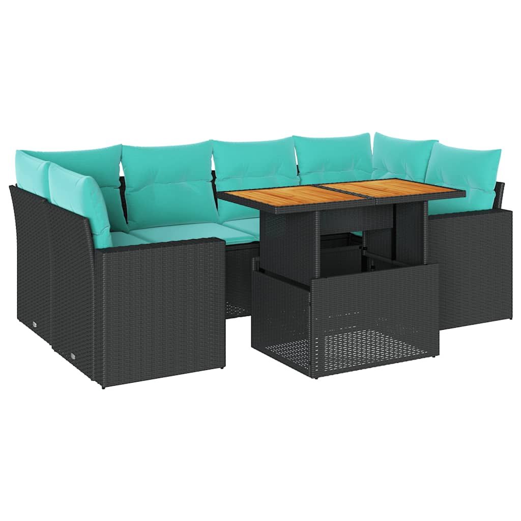 vidaXL 7 Piece Garden Sofa Set with Cushions Black Poly Rattan