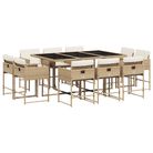 vidaXL 11 Piece Patio Dining Set with Cushions Beige Poly Rattan