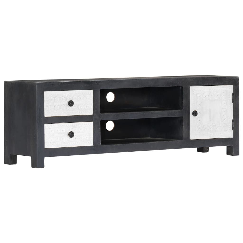 vidaXL Hand Carved TV Cabinet Grey&White 120x30x40 cm Solid Wood Mango