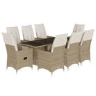 vidaXL 9 Piece Garden Bistro Set with Cushions Beige Poly Rattan