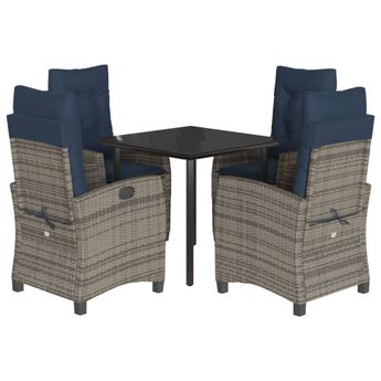 vidaXL 5 Piece Garden Dining Set with Cushions Grey Poly Rattan