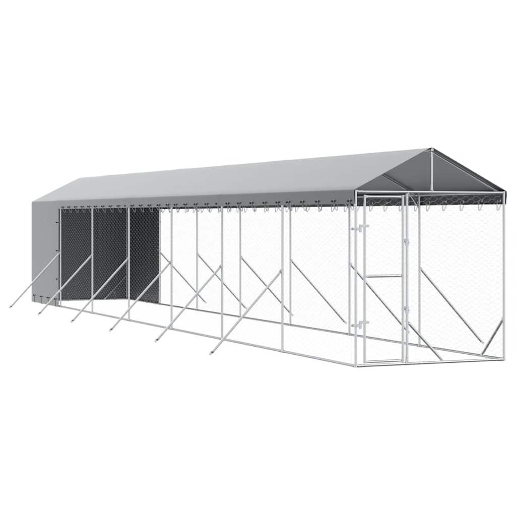 vidaXL Outdoor Dog Kennel with Roof Silver 2x14x2.5 m Galvanised Steel