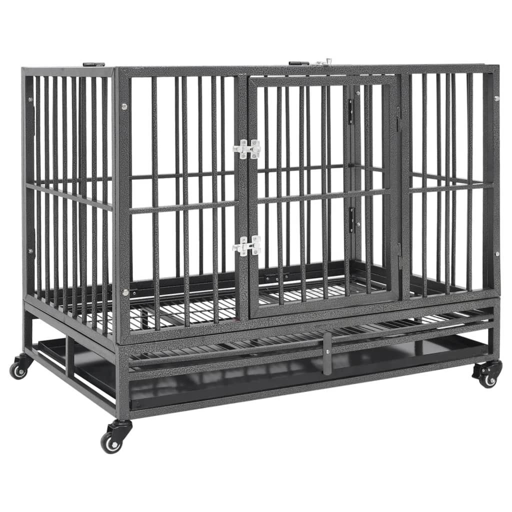 vidaXL Dog Cage with Wheels Steel 92x62x76 cm