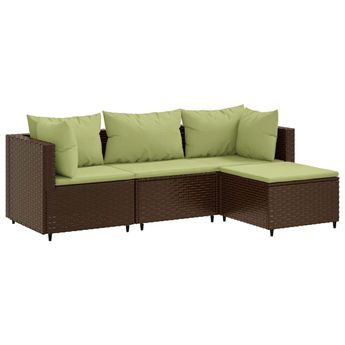 vidaXL 4 Piece Garden Lounge Set with Cushions Brown Poly Rattan