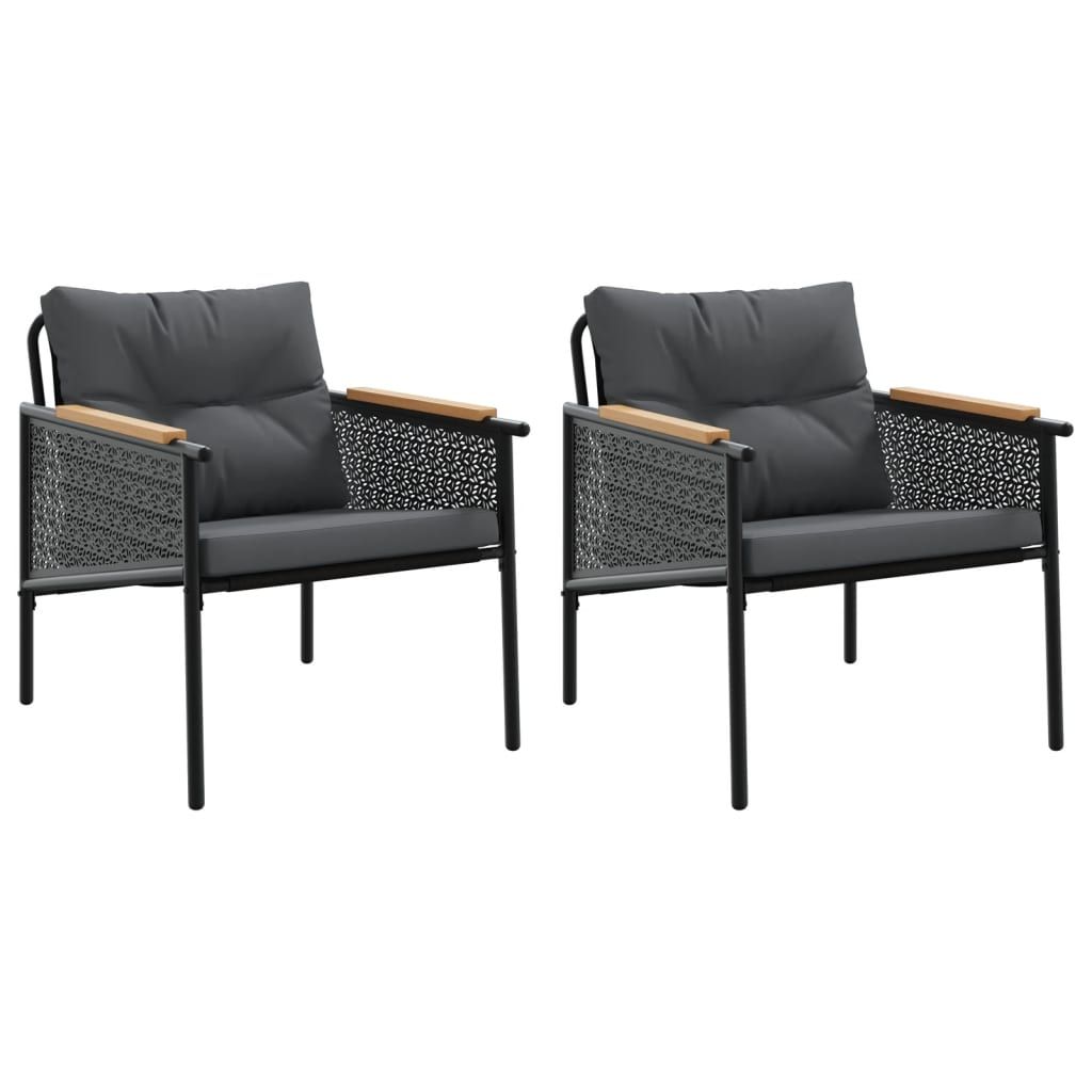 vidaXL Patio Chairs with Cushions 2 pcs Black Steel