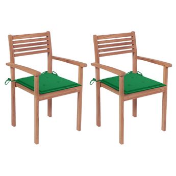 vidaXL Patio Chairs 2 pcs with Green Cushions Solid Teak Wood