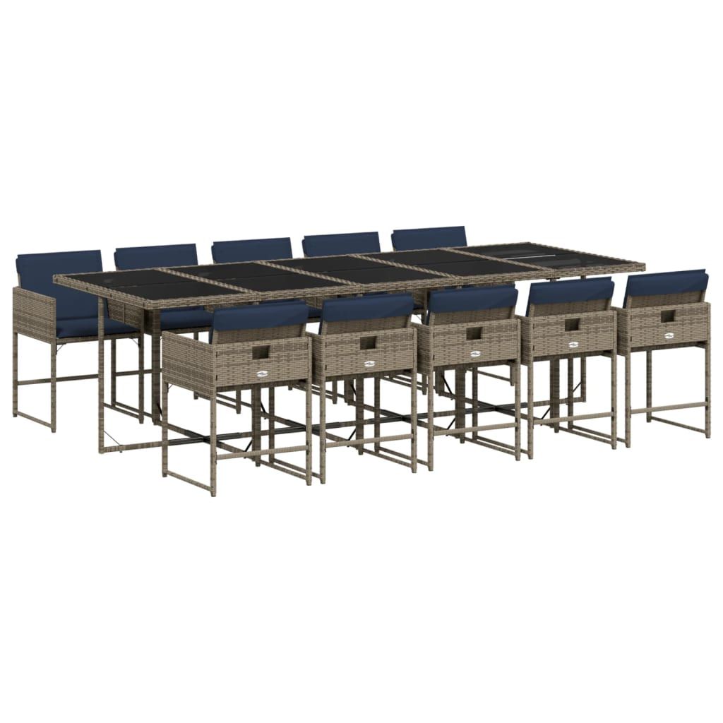 vidaXL 11 Piece Garden Dining Set with Cushions Grey Poly Rattan