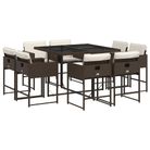 vidaXL 9 Piece Patio Dining Set with Cushions Brown Poly Rattan