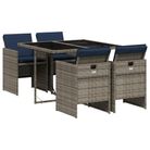 vidaXL 5 Piece Garden Dining Set with Cushions Grey Poly Rattan